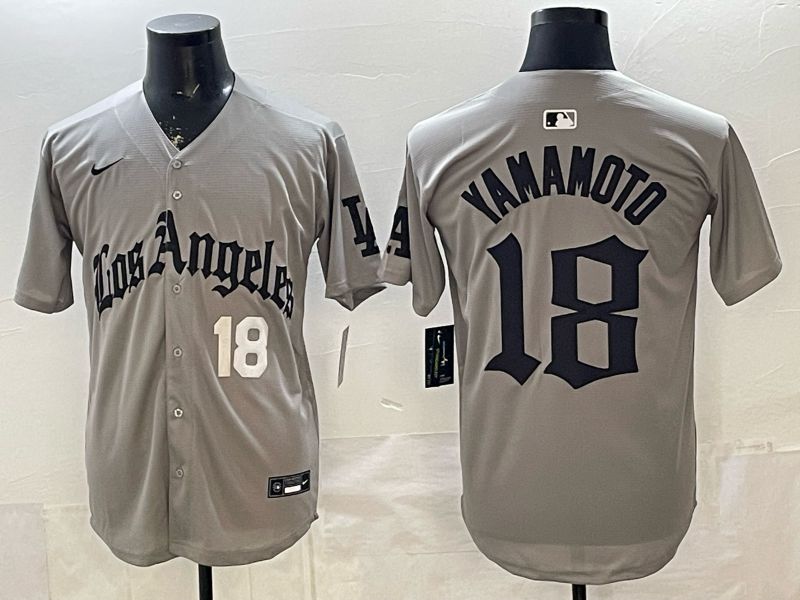 Men 2026 Los Angeles Dodgers #18 Yamamoto Grey Five generations Nike MLB Jersey style 003->los angeles dodgers->MLB Jersey